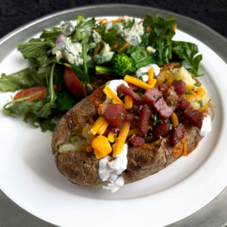 Bacon-Loaded Baked Potatoes with Garden Salad