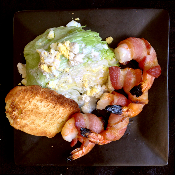 Bacon-Wrapped Shrimp with Wedge Salad