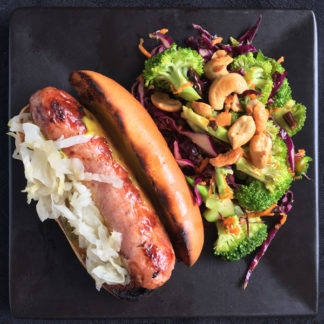 Brats with Curried Broccoli Salad