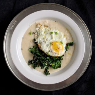 Cheesy Mashed White Beans with Kale and Egg