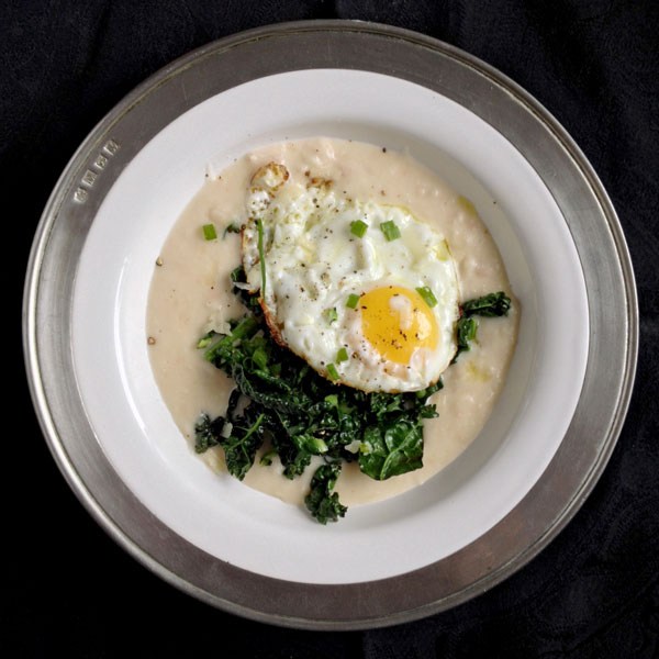 Cheesy Mashed White Beans with Kale and Egg