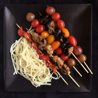 Chicken Kabobs with Garlic Pasta