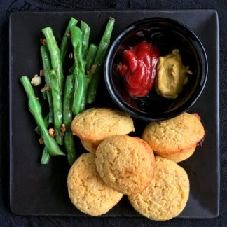 Corn "Dog" Mini-Muffins with Garlic Green Beans