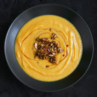 Fall Lentil Soup with Spiced Almonds and Pepitas