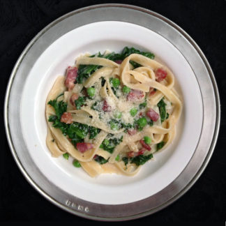 Fettuccine with Fresh Peas, Spinach and Ham