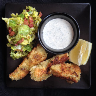 Halibut Fish Sticks with Brussel Sprout Slaw