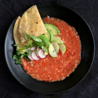 Gazpacho with Quesadilla Toasts