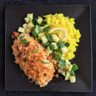 Macadamia-Crusted Chicken with Lemon Rice