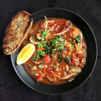 Mushroom Cioppino with Lemon and Crostini