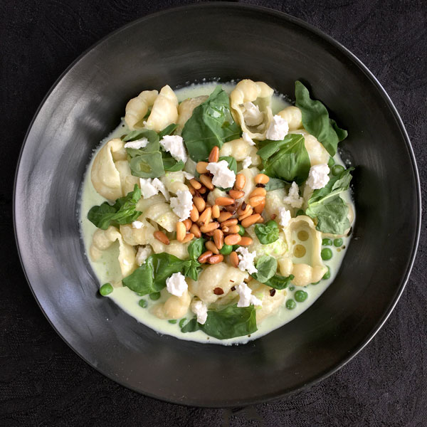 Pasta with Yogurt, Peas & Chile