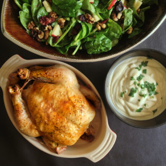 Roast Chicken with Parsnip Purée and Spinach Salad