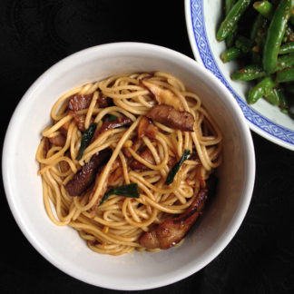 Roast Pork Lo Mein with Garlic Black Bean Green Beans