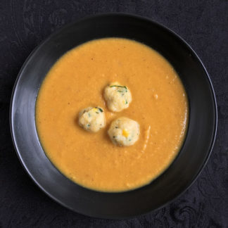 Roasted Vegetable Soup with Corn Dumplings