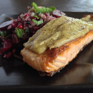 Salmon with Beet-Pomegranate Wild Rice