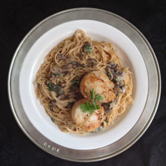 Scallop Noodles with Mushroom and Gruyère Sauce