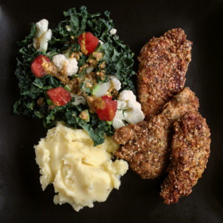 Seed-Crusted Chicken Tenders with Kale Salad & Potatoes