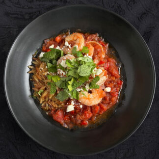Shrimp Saganaki with Orzo
