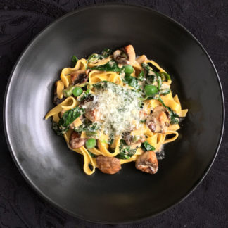 Fettuccine with Peas, Spinach and Shiitake Mushrooms