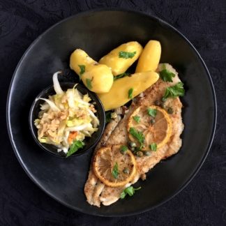 Sole Meunière with Pommes Château and Endive-Walnut Salad