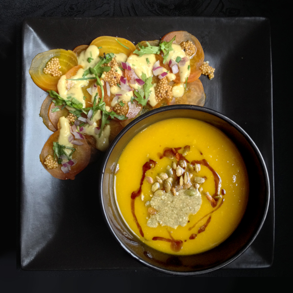 Squash Soup & Golden Beet Carpaccio Salad
