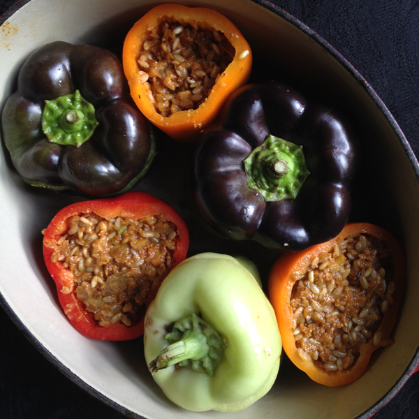 Peppers Stuffed with Walnuts and Wild Rice