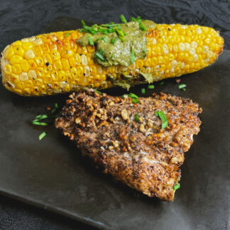 Sunflower-Crusted Trout with Wild Greens Pesto