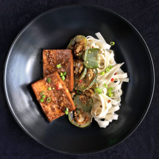Sweet Ginger Tofu with Eggplant and Noodles