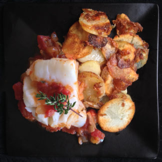 Tomato-Thyme Cod with Fried Potatoes