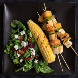 Vegetarian BBQ Kabobs with Strawberry-Spinach Salad